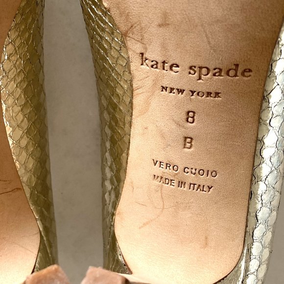 Worn 1x! Kate Spade Karolina gold / metallic snake high heel pumps / shoes - Picture 6 of 9